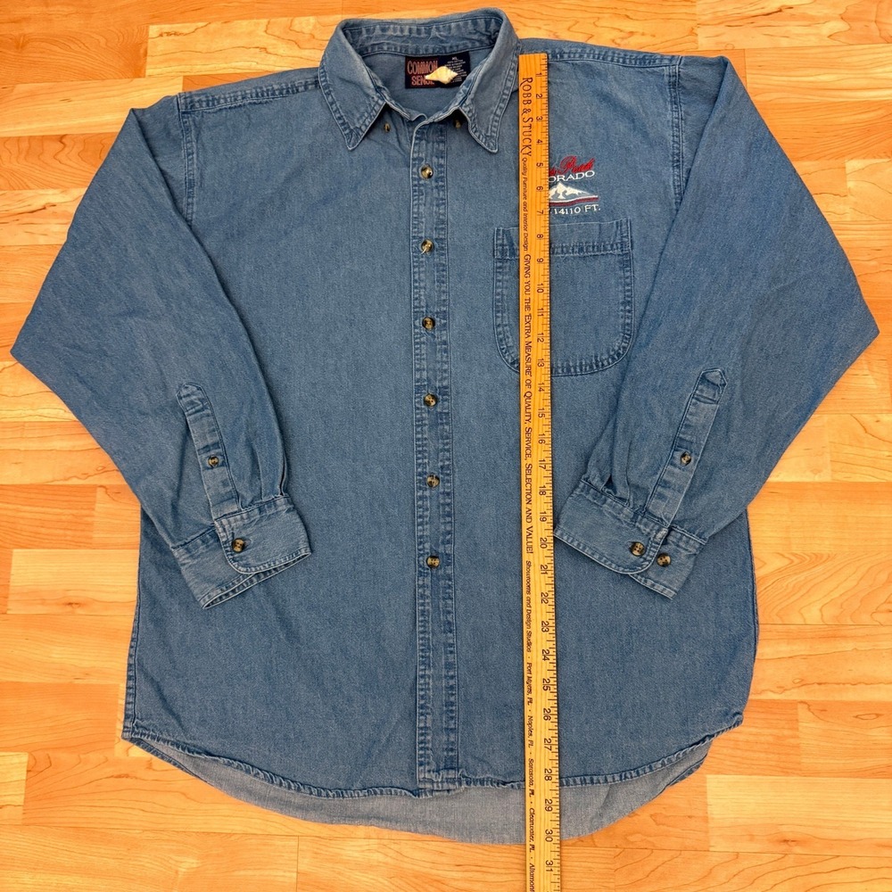 Common Sense Mens XL Denim Shirt Pikes Peak Colorado Embroidered Long Sleeve - Picture 4 of 7